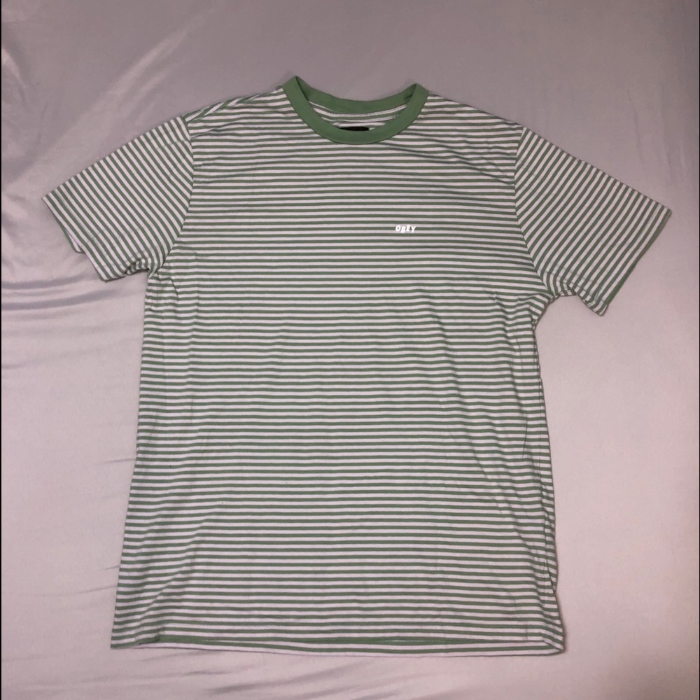 OBEY LIGHT GREEN STRIPED TEE
